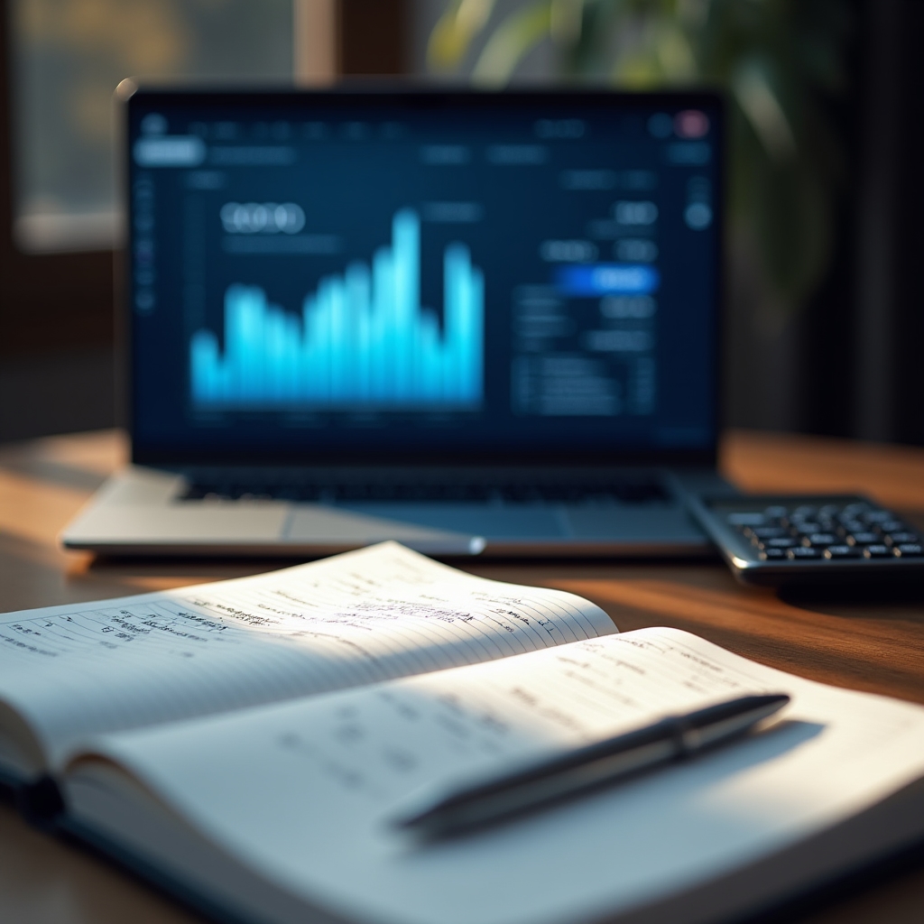 Calcolatore finanziario su scrivania moderna