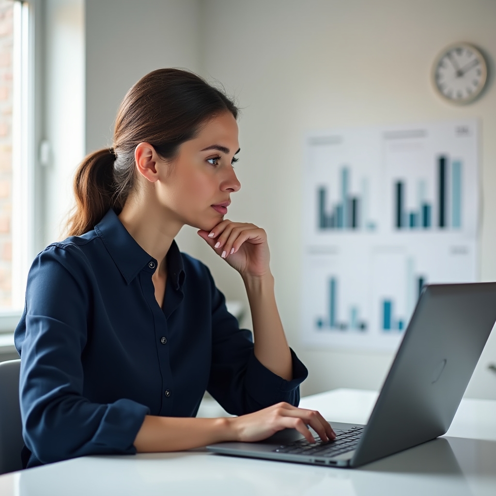 Persona che analizza grafici finanziari su laptop